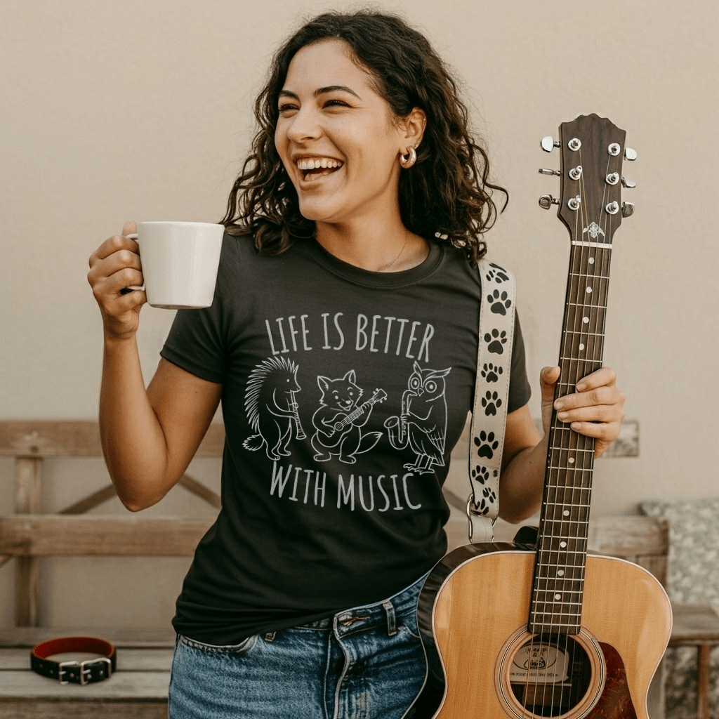 Life Is Better With Music – Fox, Owl & Porcupine T-Shirt