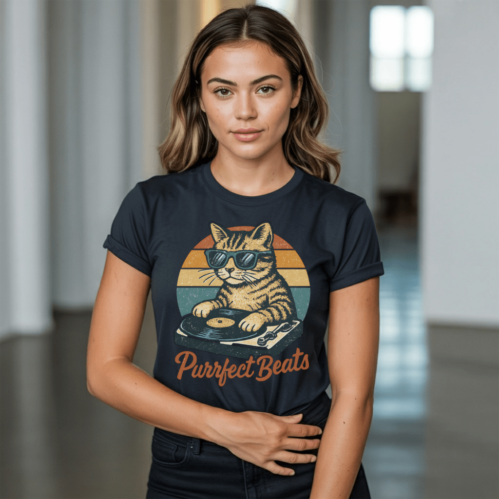 Purrfect Beats DJ Retro Cat T-Shirt