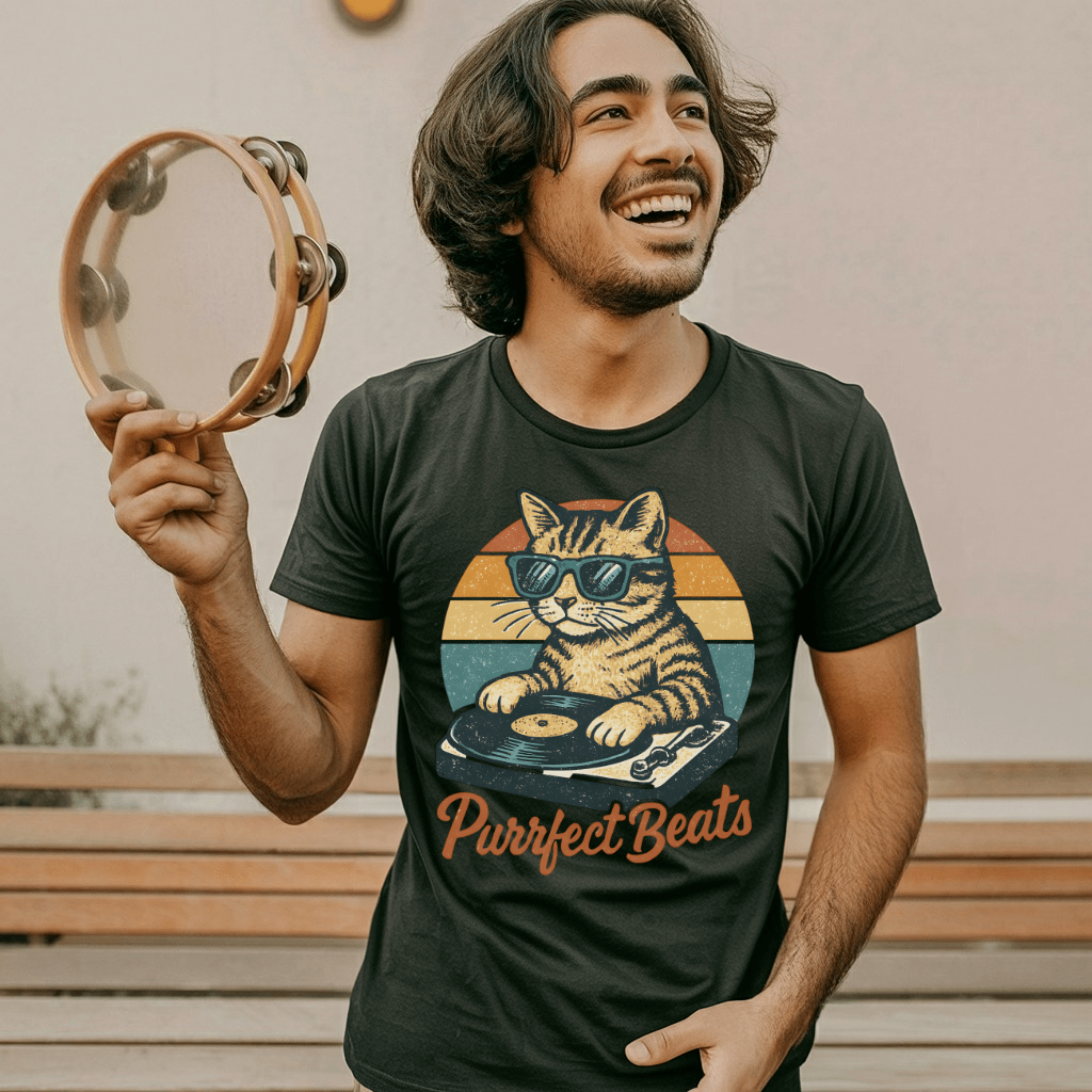 Purrfect Beats DJ Retro Cat T-Shirt