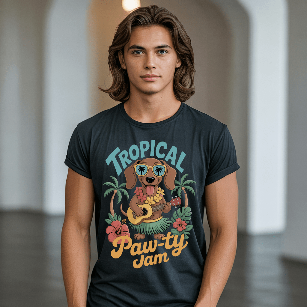 Tropical Paw-ty Dachshund in Hula Outfit T-Shirt