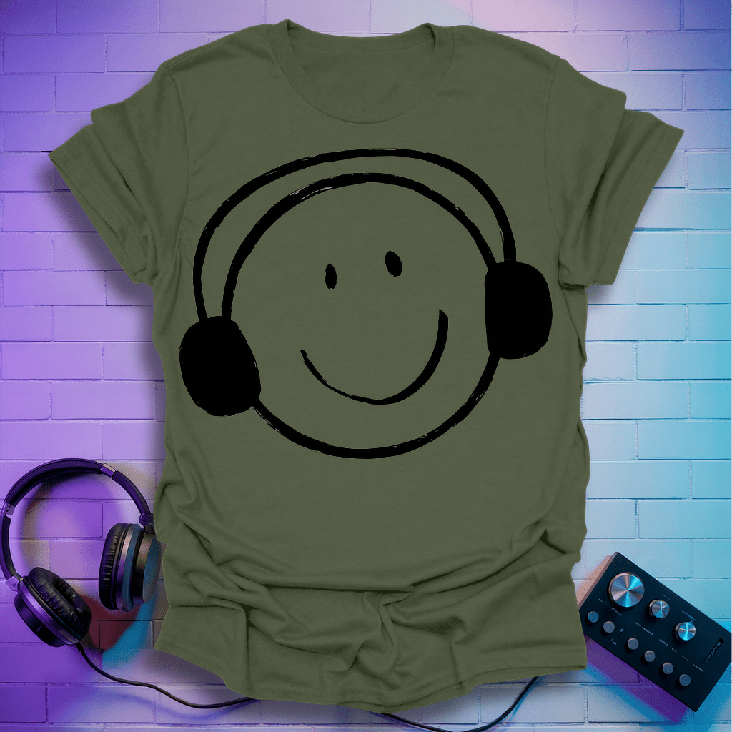 Smiley Headphone Face T-Shirt