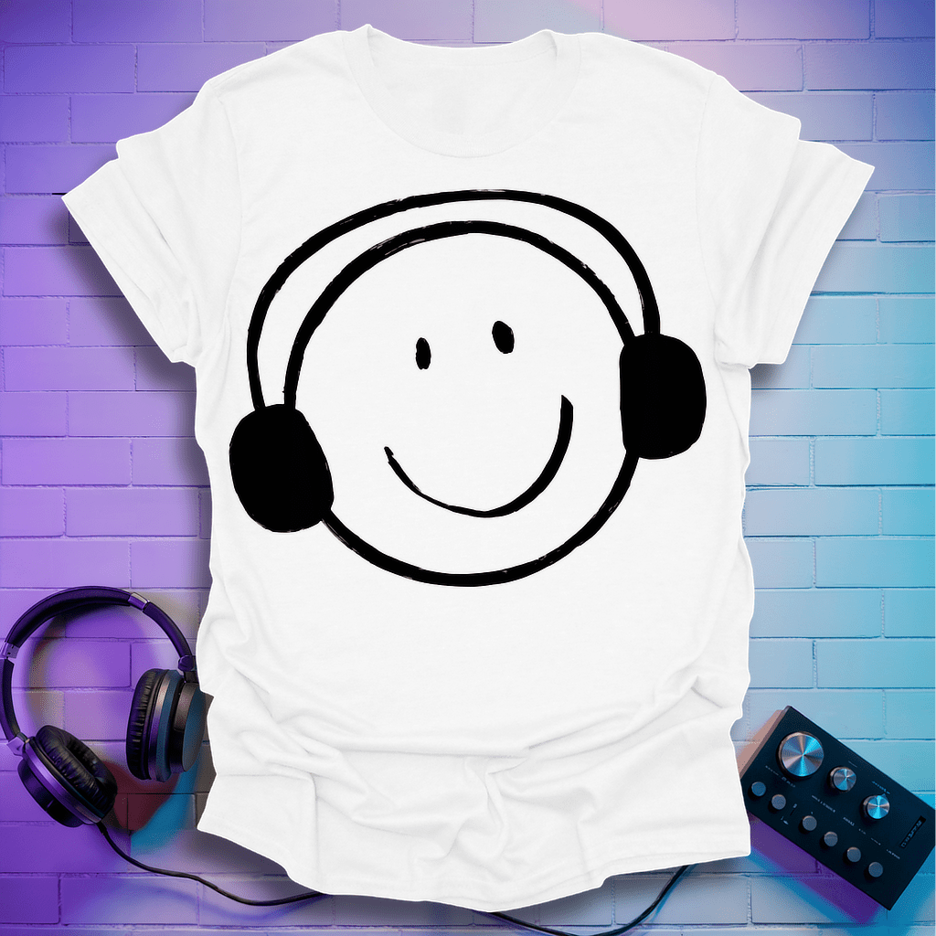 Smiley Headphone Face T-Shirt