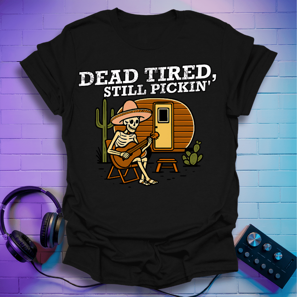 Skeleton Dead Tired Guitarist T-Shirt