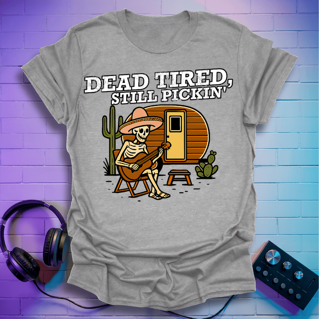 Skeleton Dead Tired Guitarist T-Shirt