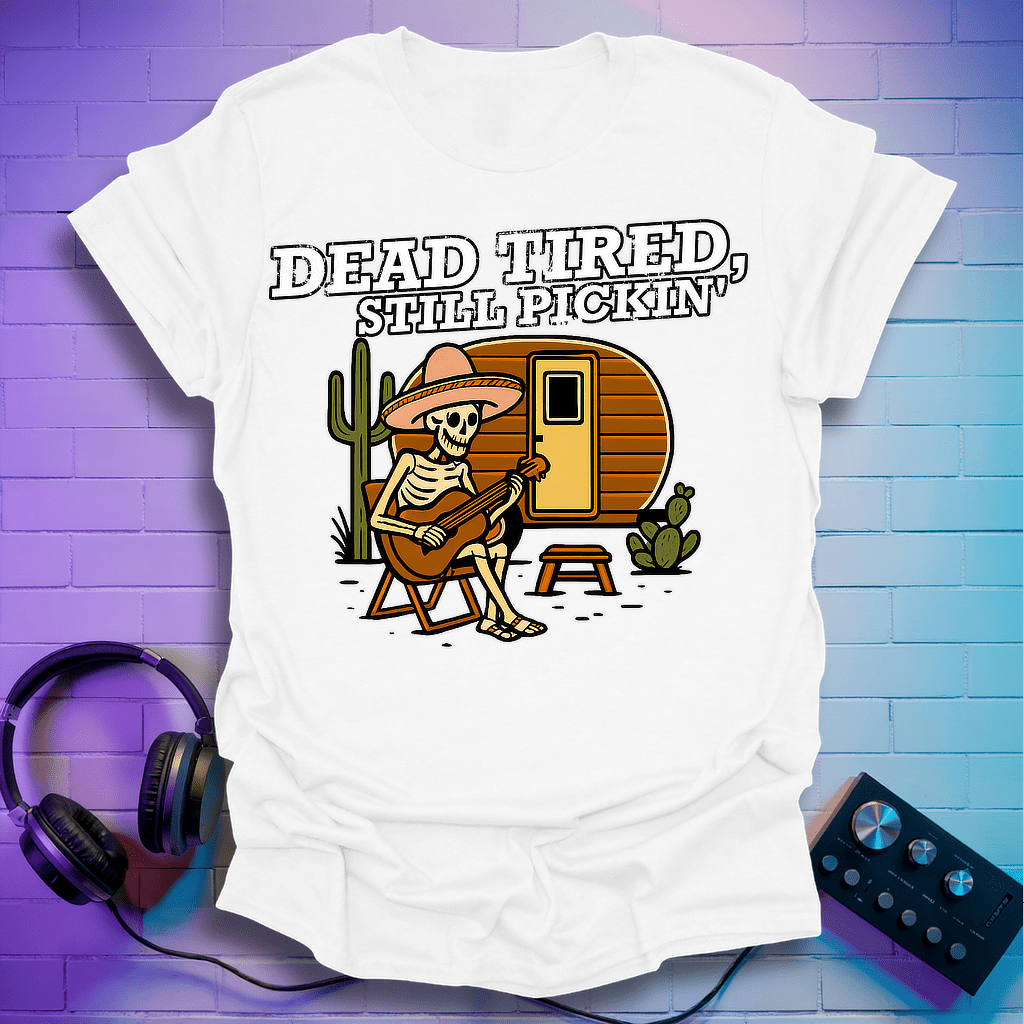 Skeleton Dead Tired Guitarist T-Shirt