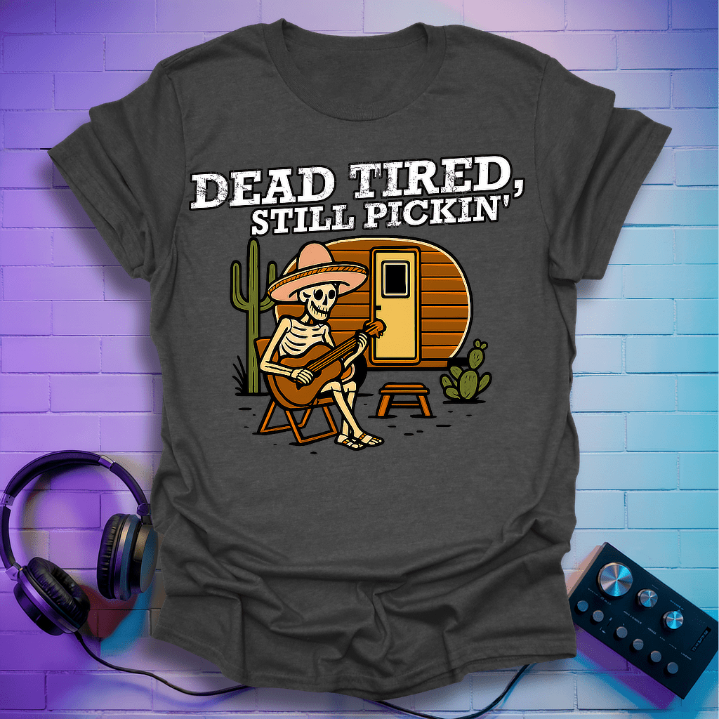 Skeleton Dead Tired Guitarist T-Shirt
