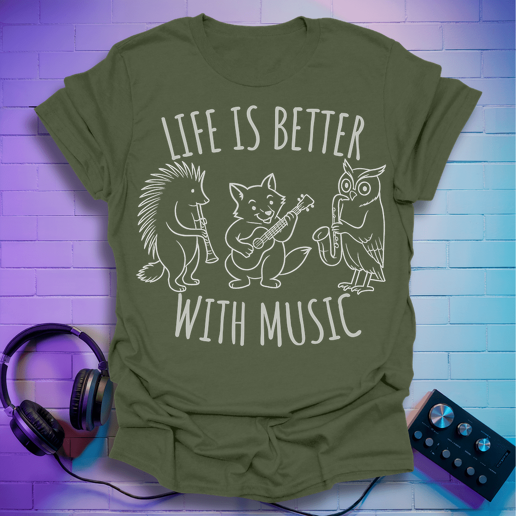 Life Is Better With Music – Fox, Owl & Porcupine T-Shirt