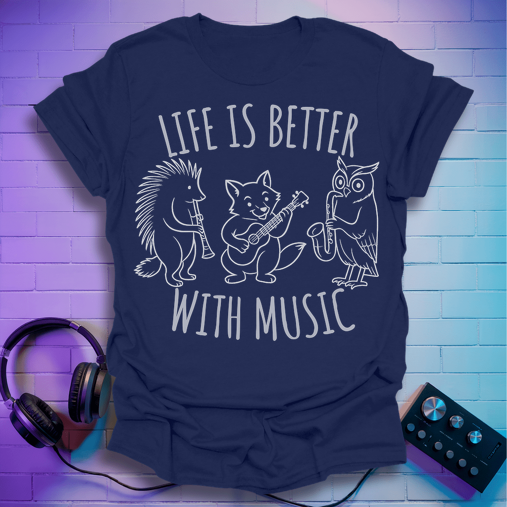Life Is Better With Music – Fox, Owl & Porcupine T-Shirt