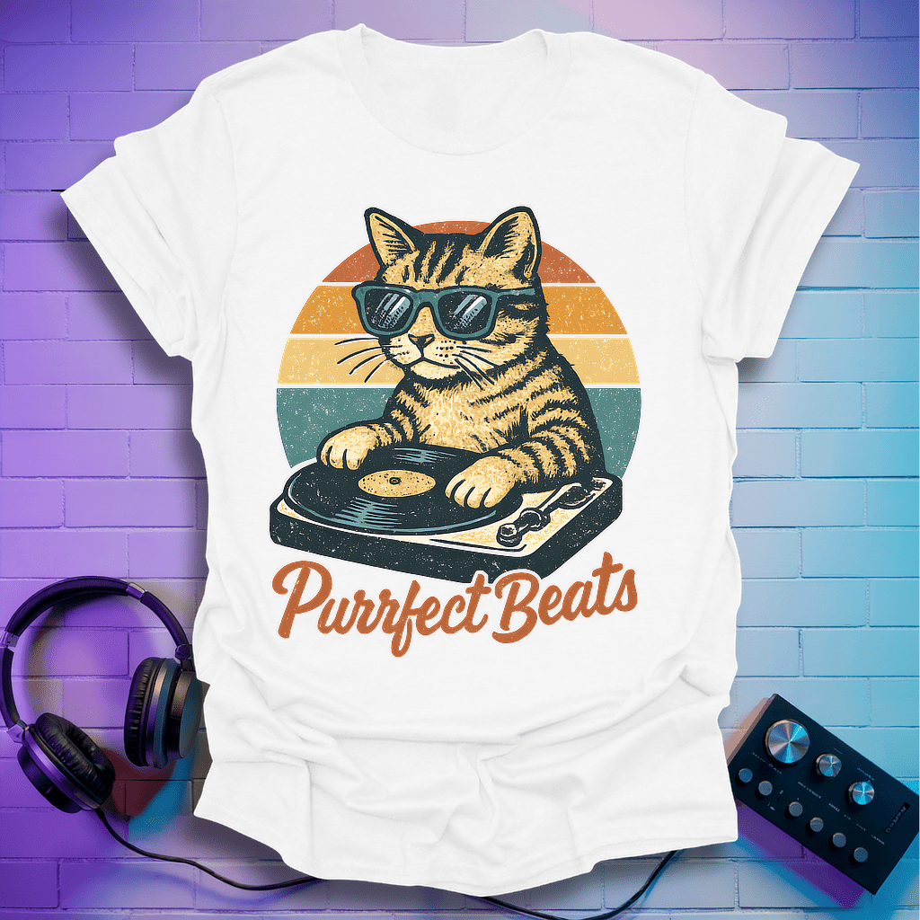 Purrfect Beats DJ Retro Cat T-Shirt
