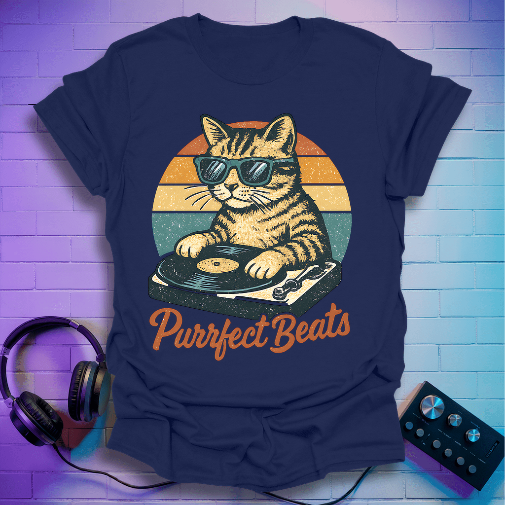 Purrfect Beats DJ Retro Cat T-Shirt