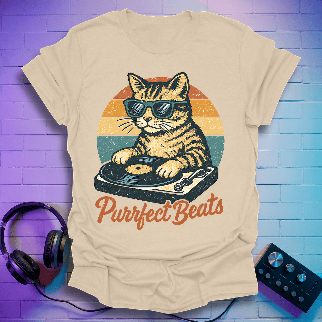 Purrfect Beats DJ Retro Cat T-Shirt
