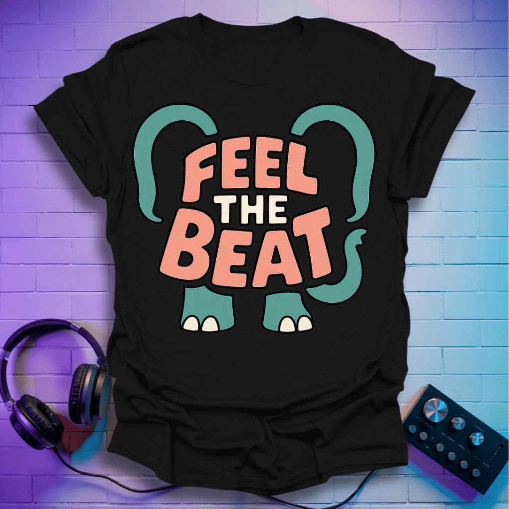 Feel the Beat T-Shirt – Retro Elephant Design T-Shirt