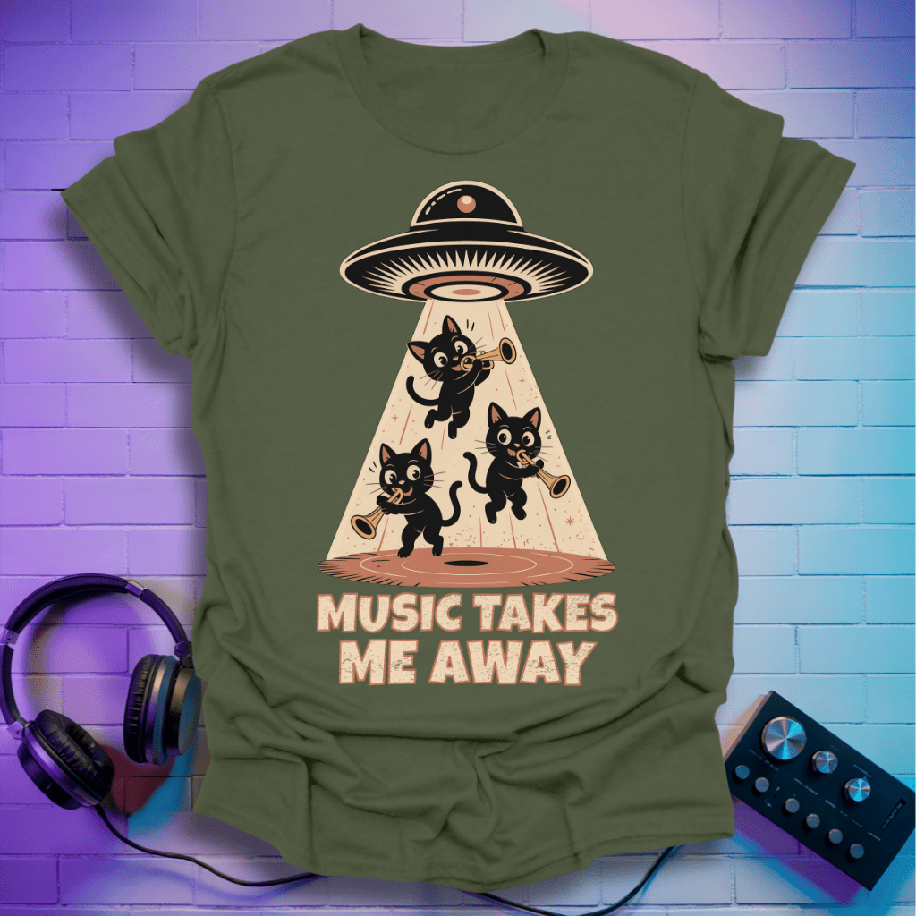Music Takes Me Away – UFO Cats Jazz Band Tee