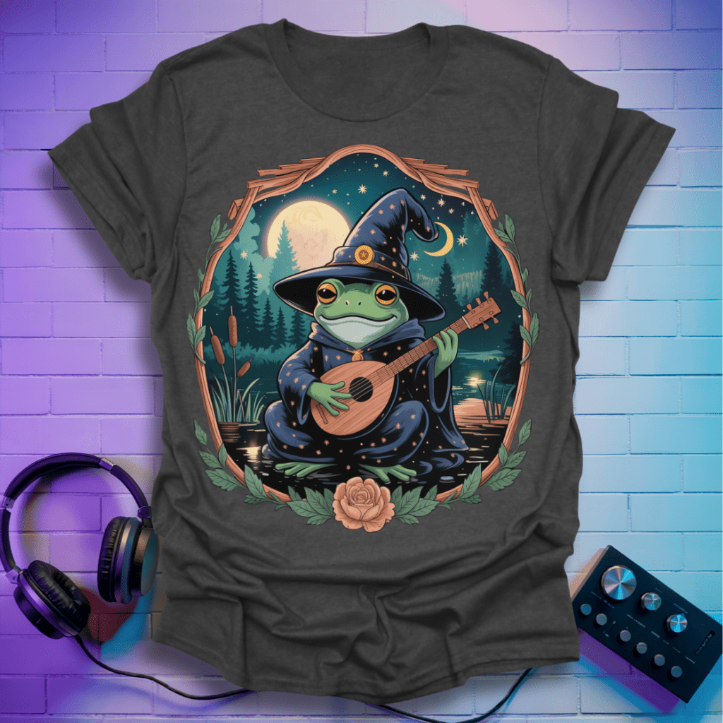 Witchy Frog Playing Lute Fantasy T-Shirt