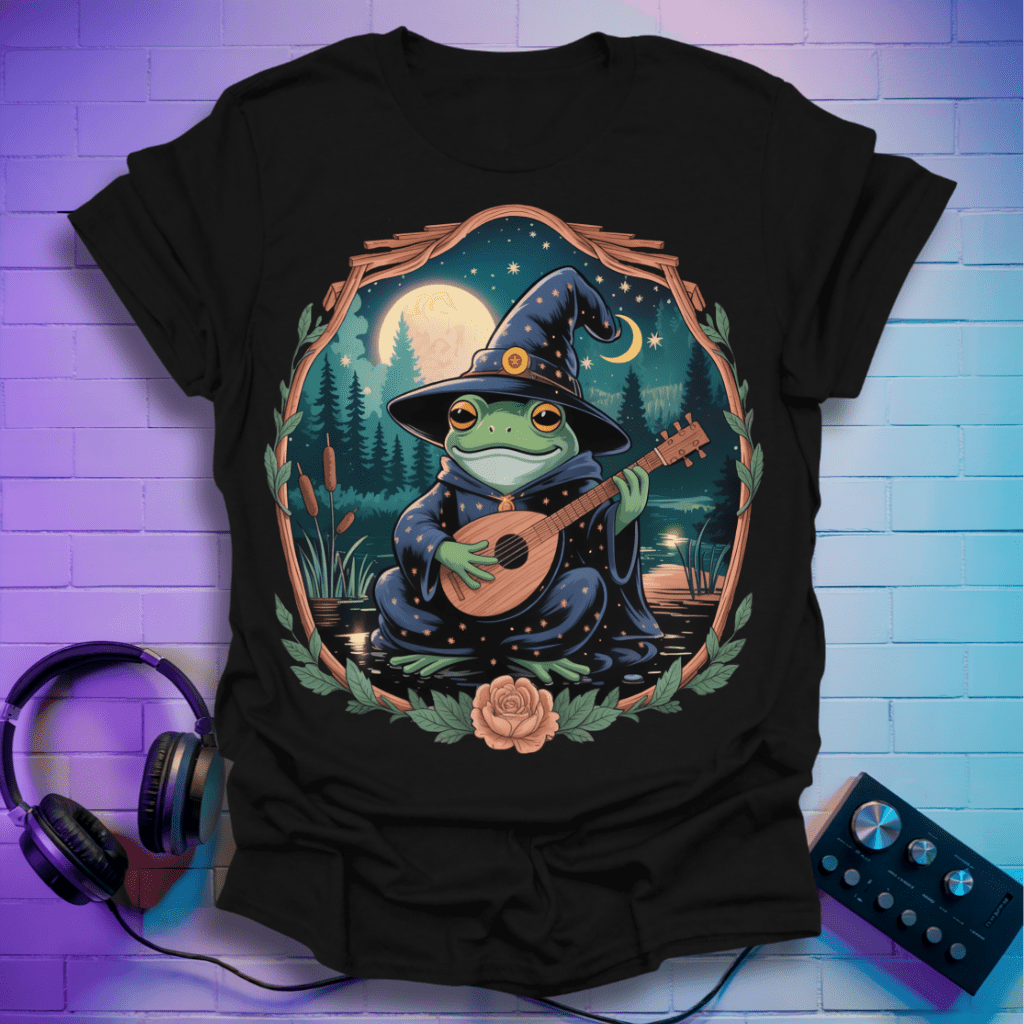 Witchy Frog Playing Lute Fantasy T-Shirt