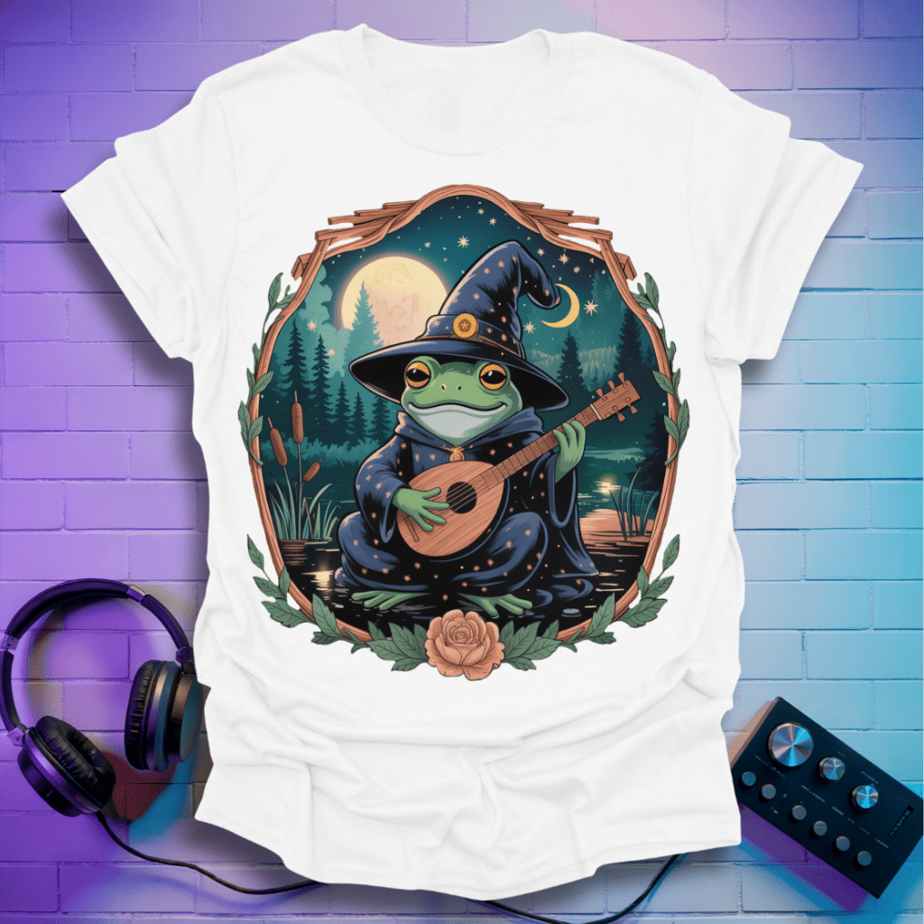 Witchy Frog Playing Lute Fantasy T-Shirt