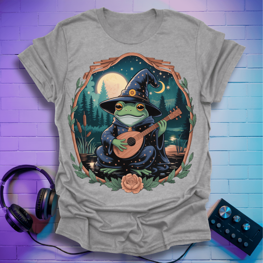 Witchy Frog Playing Lute Fantasy T-Shirt