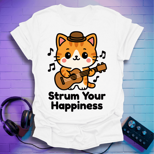 Strum Your Happiness β Cute Kawaii Cat Playing Guitar T-Shirt