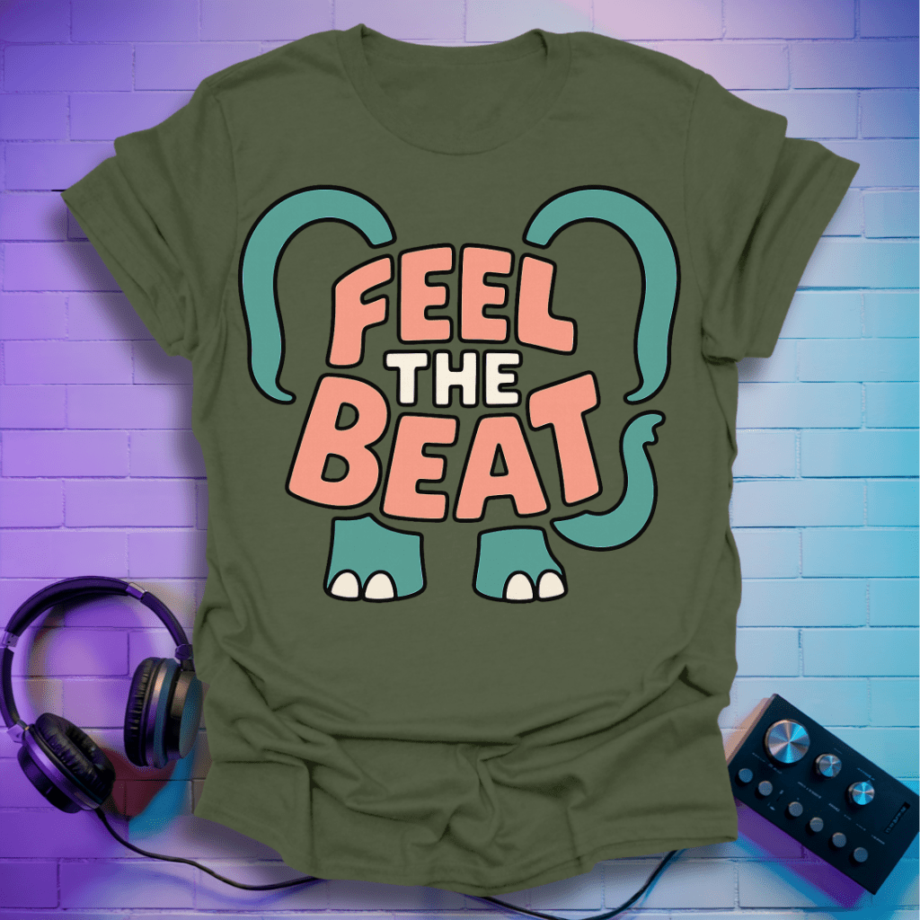 Feel the Beat T-Shirt – Retro Elephant Design T-Shirt