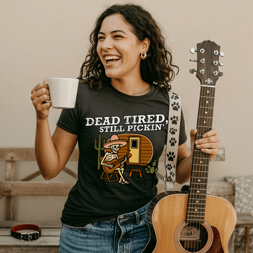 Skeleton Dead Tired Guitarist T-Shirt