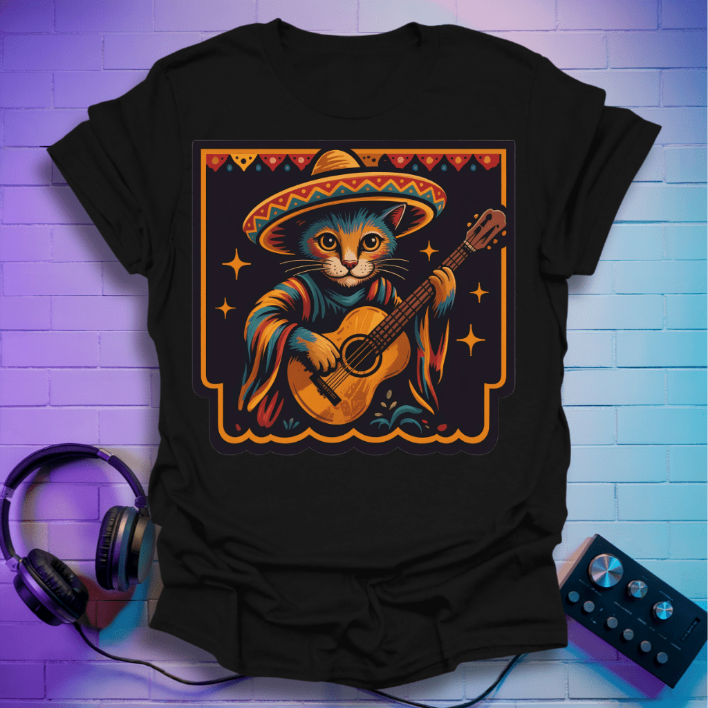 Mariachi Folk Art Cat Guitarist T-Shirt