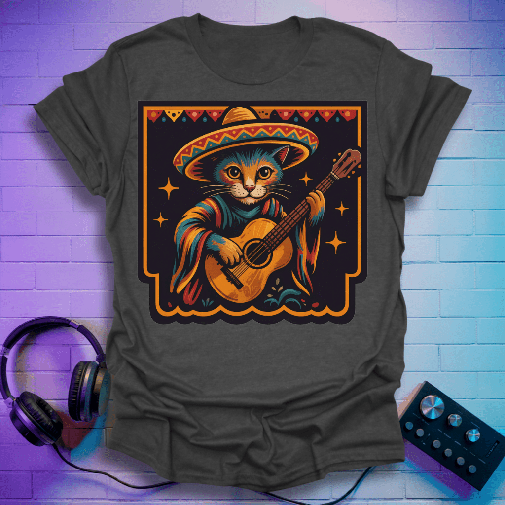 Mariachi Folk Art Cat Guitarist T-Shirt