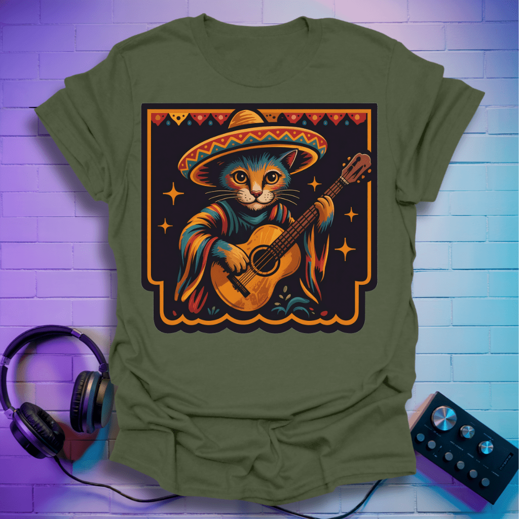 Mariachi Folk Art Cat Guitarist T-Shirt