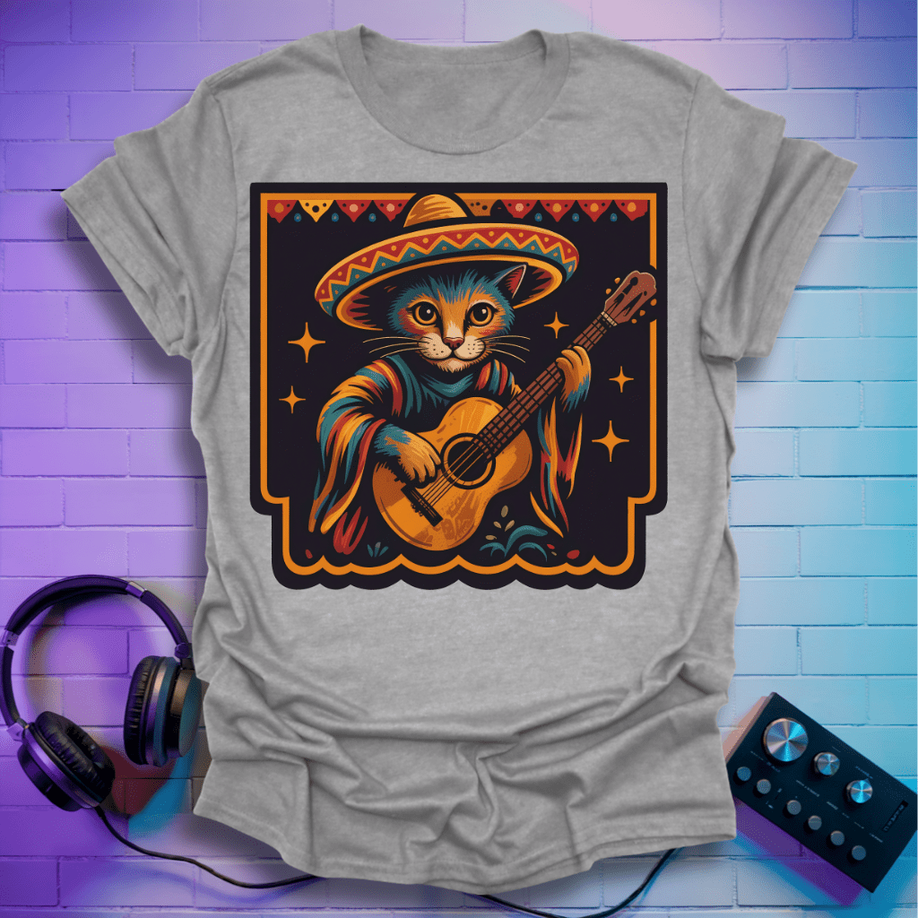 Mariachi Folk Art Cat Guitarist T-Shirt