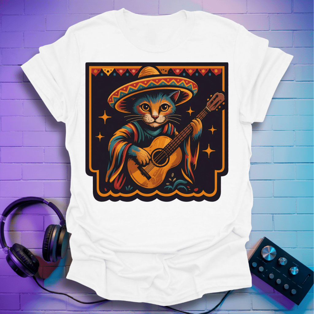 Mariachi Folk Art Cat Guitarist T-Shirt