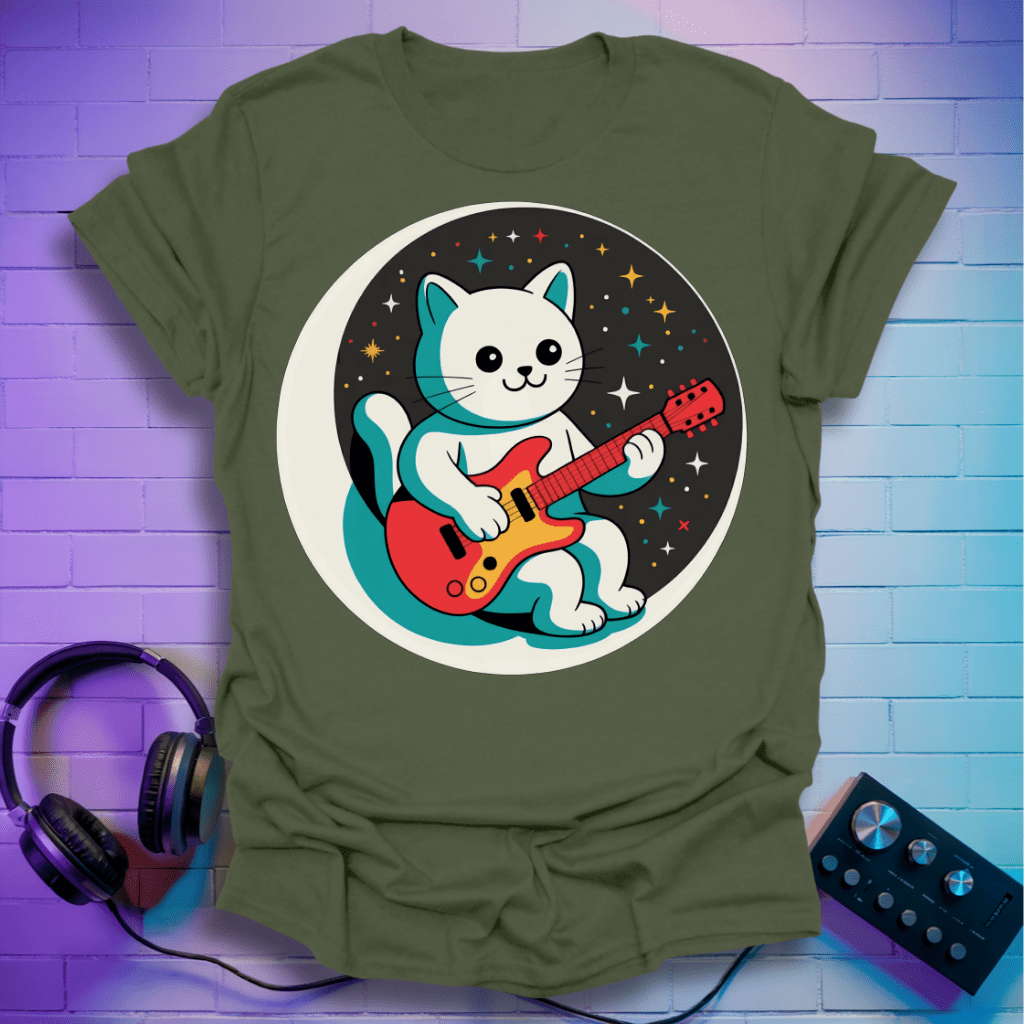 Kawaii Astronaut Cat Guitarist T-Shirt