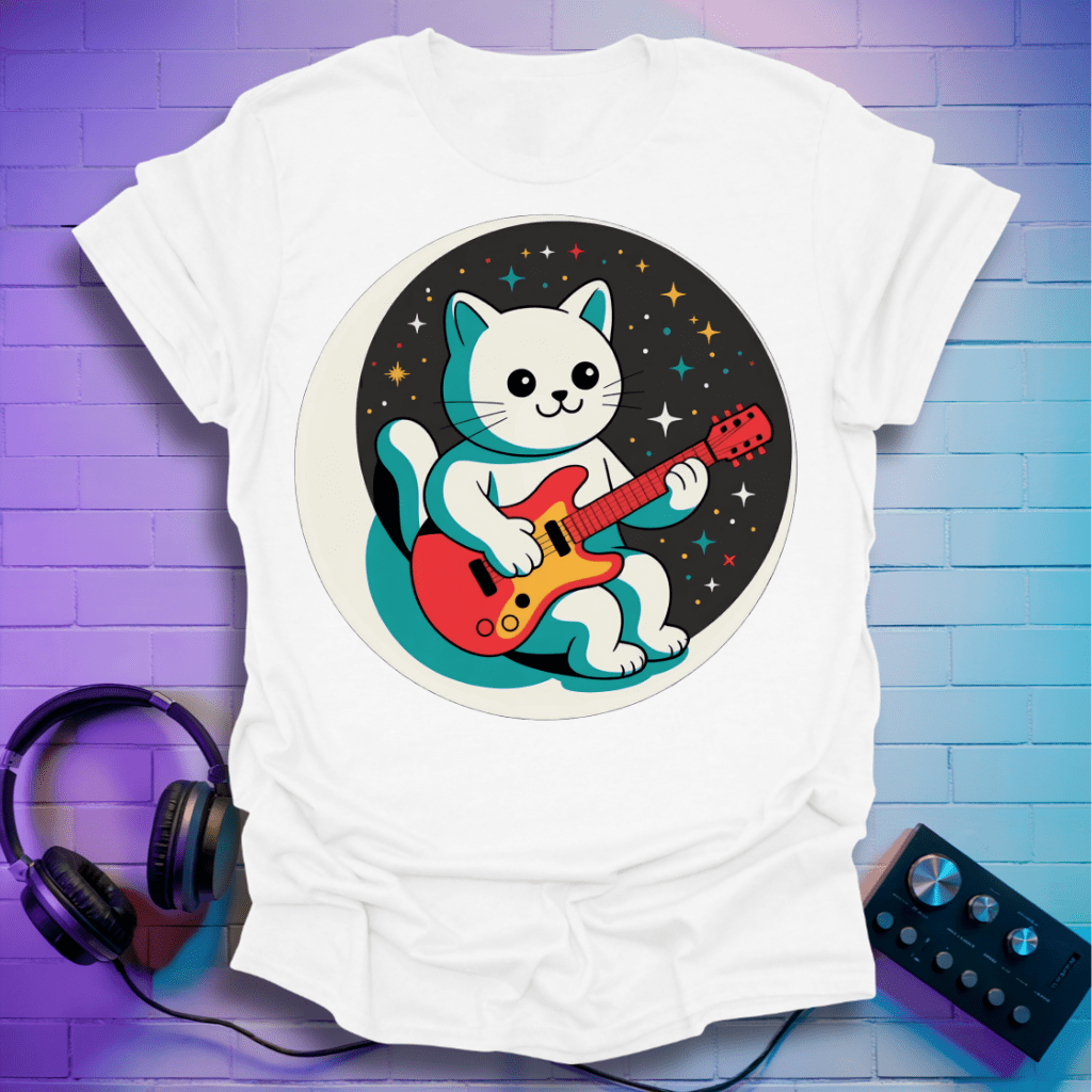 Kawaii Astronaut Cat Guitarist T-Shirt