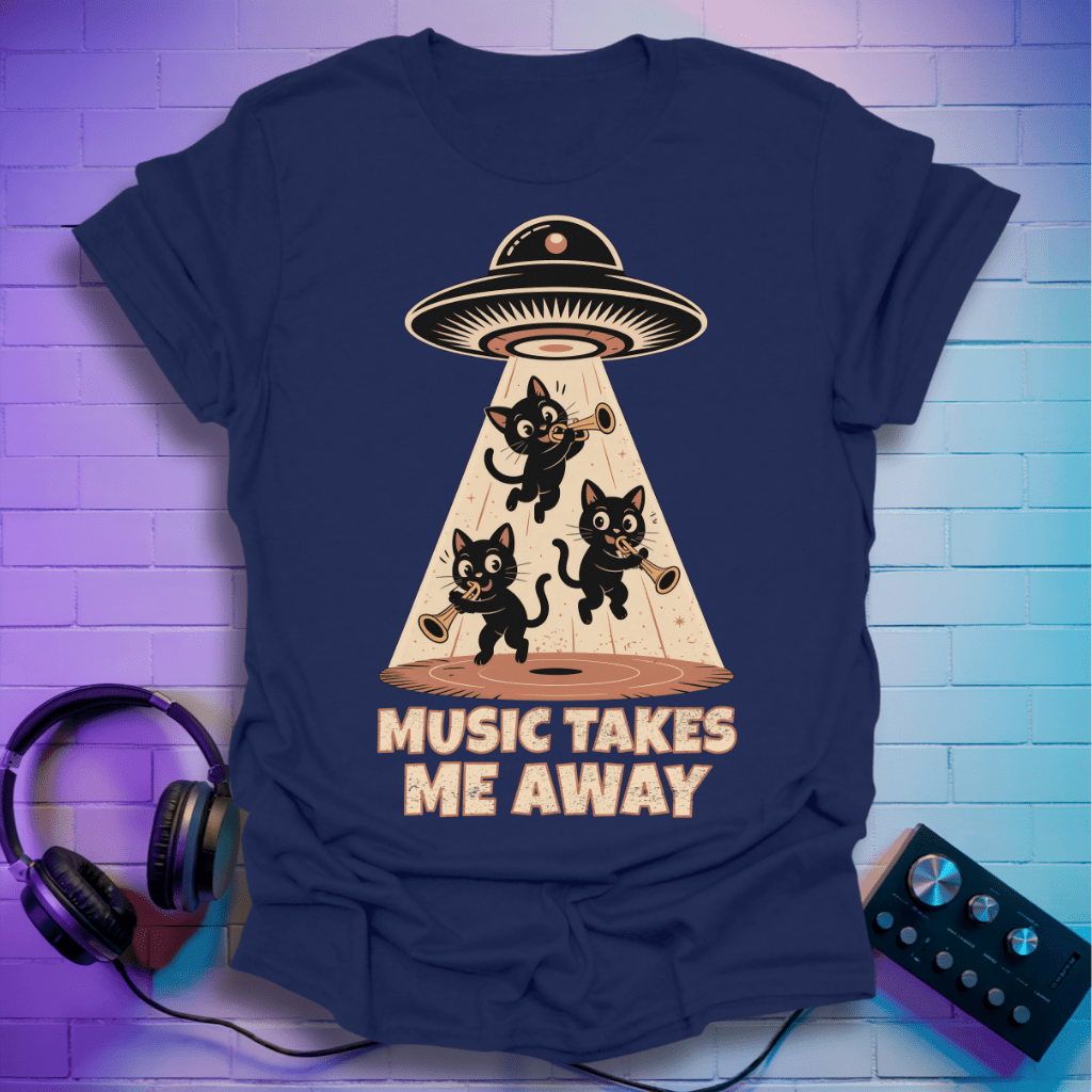 Music Takes Me Away – UFO Cats Jazz Band Tee
