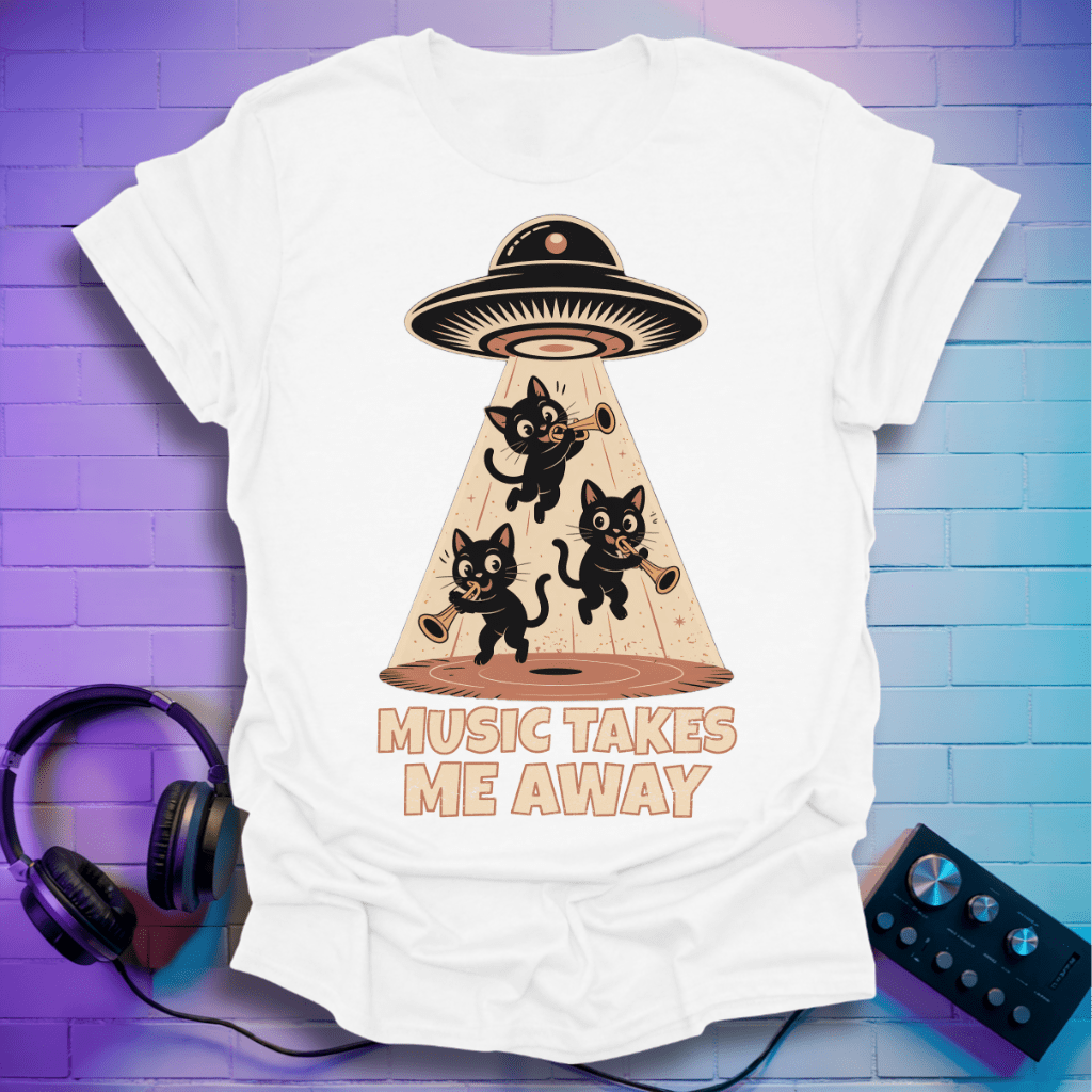 Music Takes Me Away – UFO Cats Jazz Band Tee