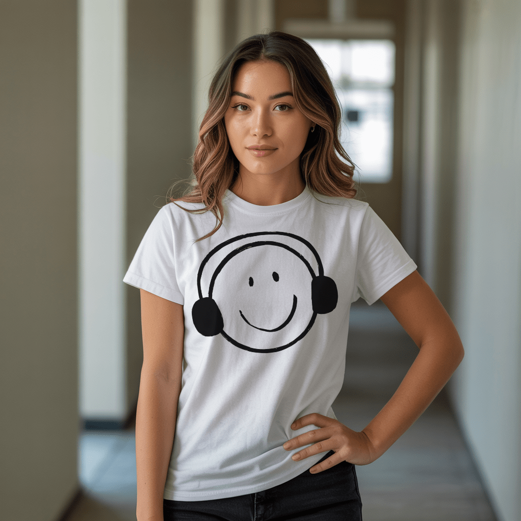 Smiley Headphone Face T-Shirt