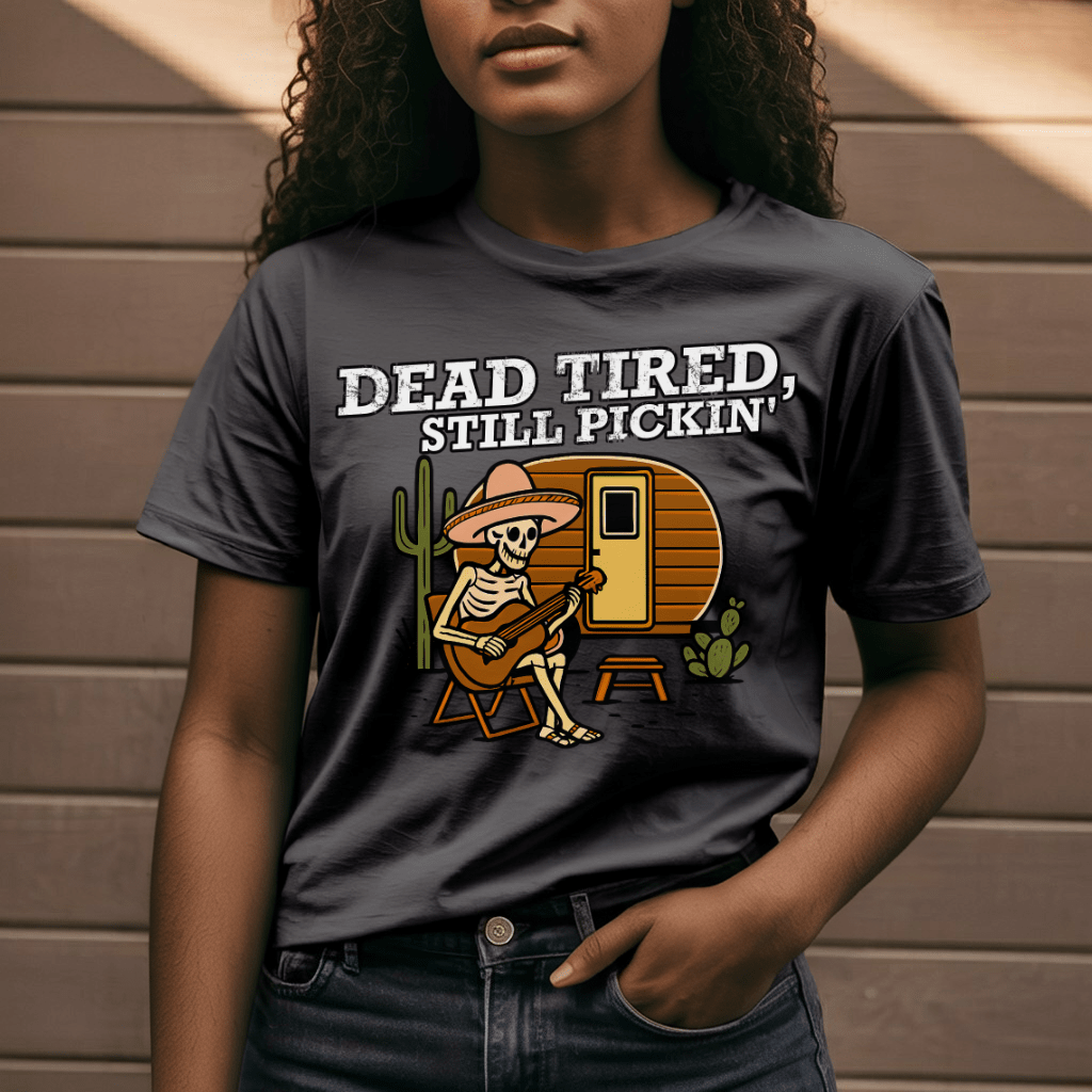 Skeleton Dead Tired Guitarist T-Shirt