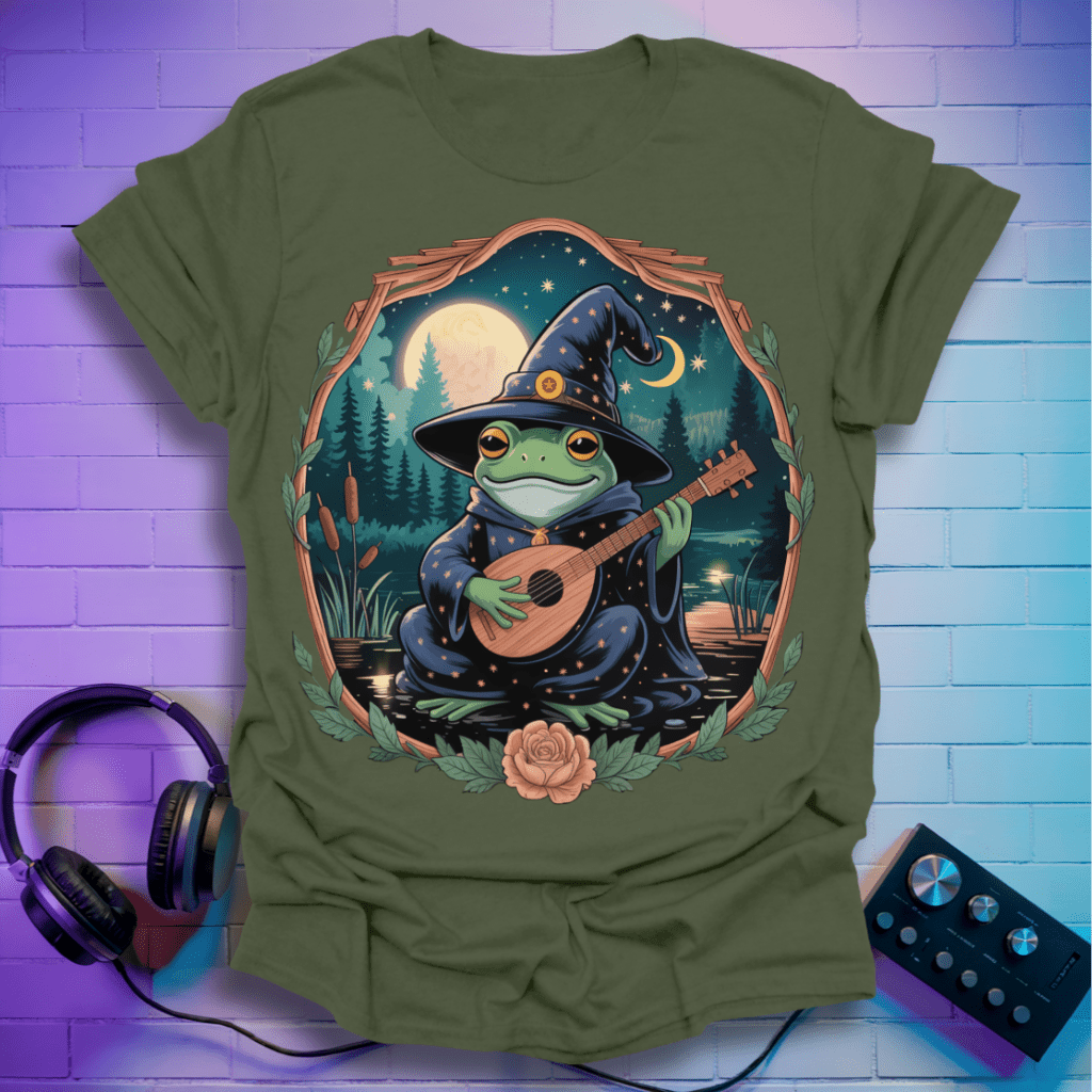 Witchy Frog Playing Lute Fantasy T-Shirt