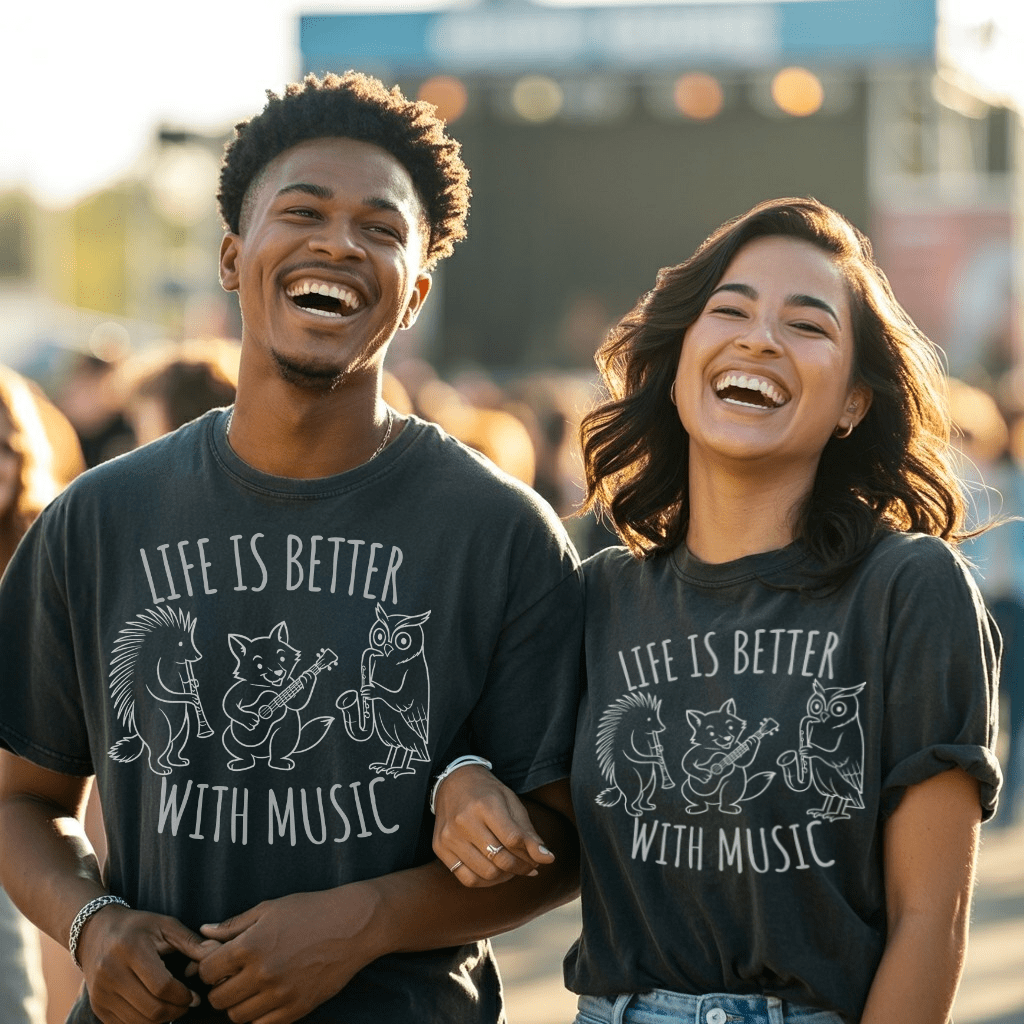 Life Is Better With Music – Fox, Owl & Porcupine T-Shirt