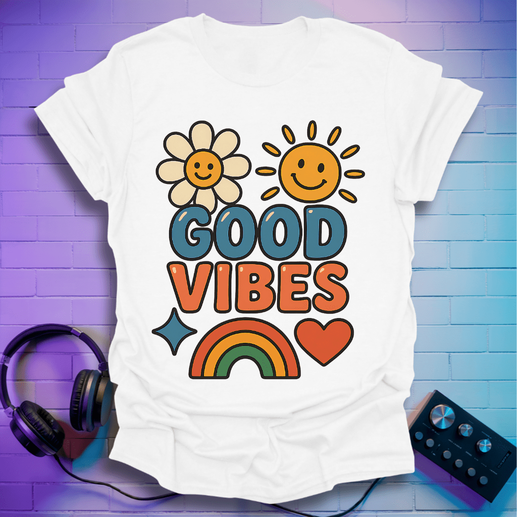 Good Vibes Flower Power Retro T-Shirt