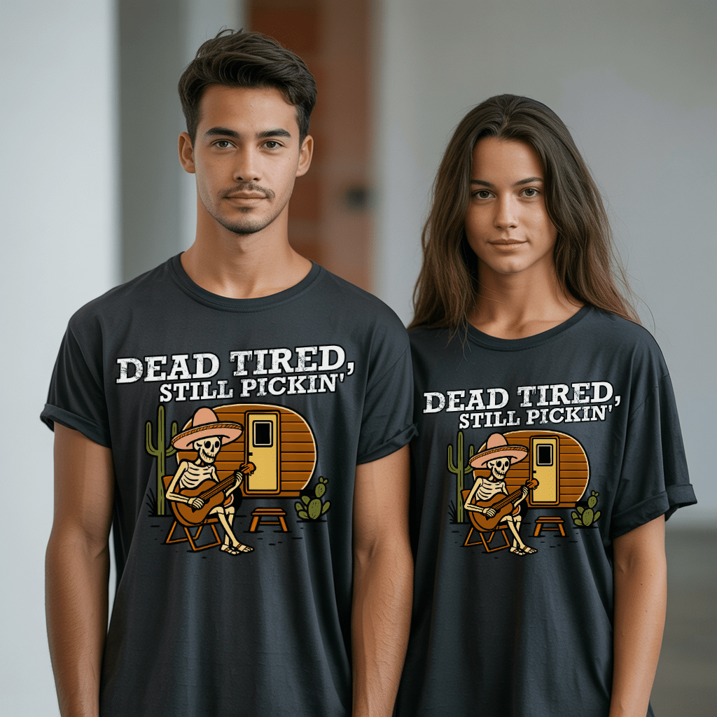 Skeleton Dead Tired Guitarist T-Shirt