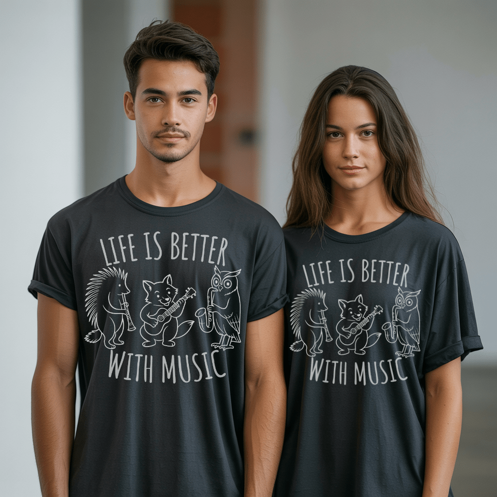 Life Is Better With Music – Fox, Owl & Porcupine T-Shirt