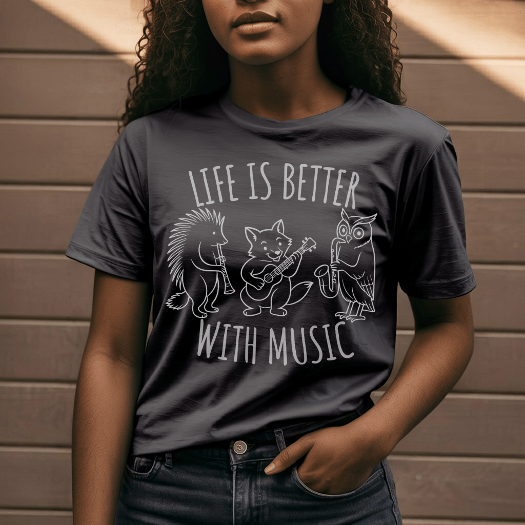 Life Is Better With Music – Fox, Owl & Porcupine T-Shirt