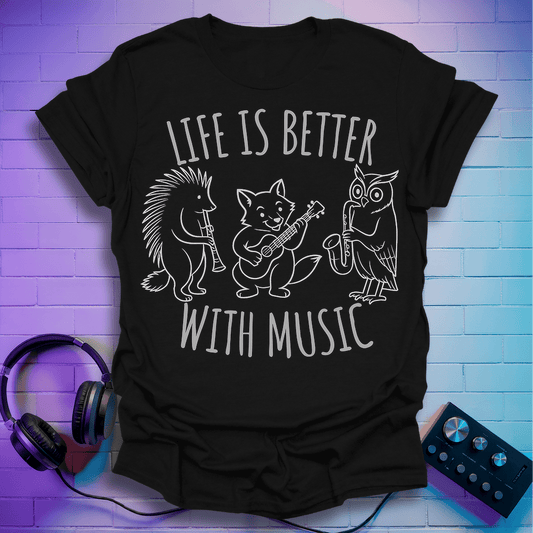 Life Is Better With Music – Fox, Owl & Porcupine T-Shirt