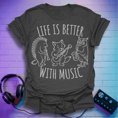 Life Is Better With Music – Fox, Owl & Porcupine T-Shirt