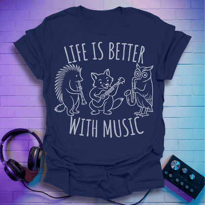 Life Is Better With Music – Fox, Owl & Porcupine T-Shirt