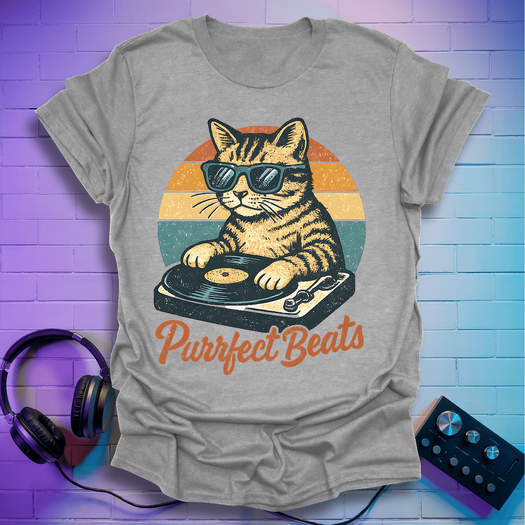 Purrfect Beats DJ Retro Cat T-Shirt
