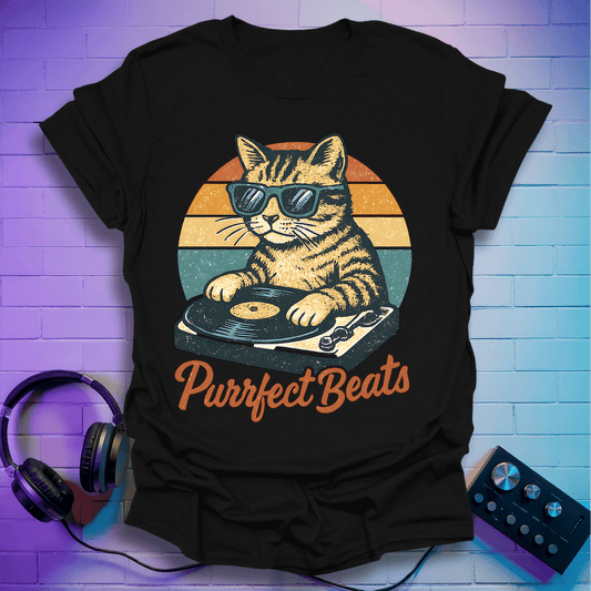 Purrfect Beats DJ Retro Cat T-Shirt
