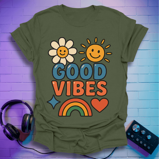Good Vibes Flower Power Retro T-Shirt