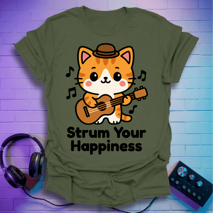 Strum Your Happiness – Cute Kawaii Cat Playing Guitar T-Shirt