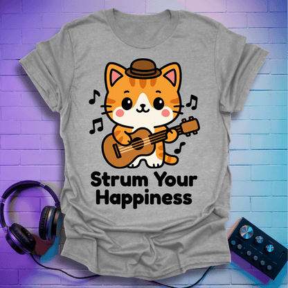 Strum Your Happiness – Cute Kawaii Cat Playing Guitar T-Shirt