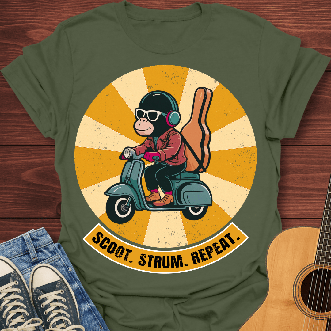 Scoot Strum Repeat Retro T-Shirt